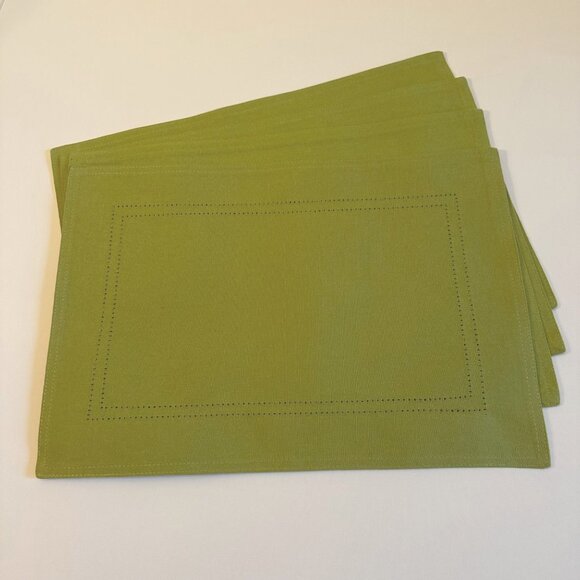 THE PALM Restaurant - 4 Large Hemstitch Cotton Placemats 19" X 13" Vintage Green - Picture 1 of 15